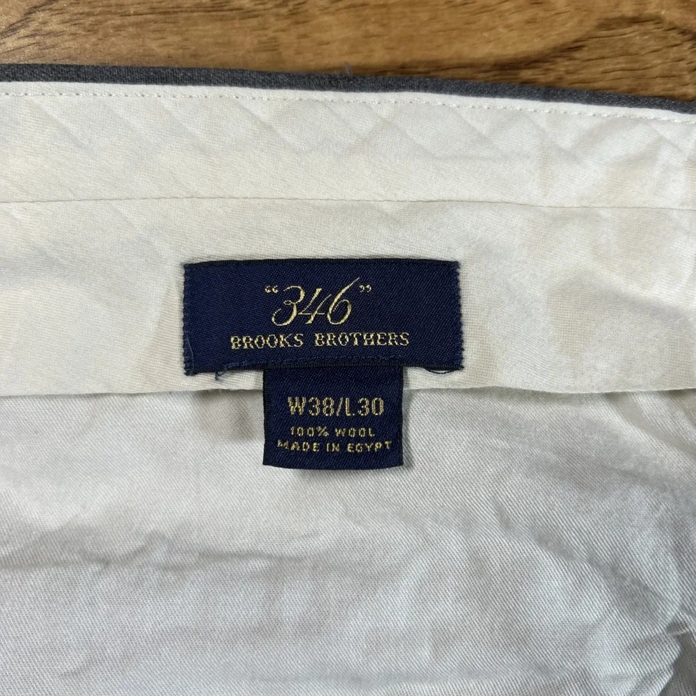 Brooks Brothers 346 Dress Pants Men's 38x30 Gray 100% Wool Pleated Cuffed *Flaw*